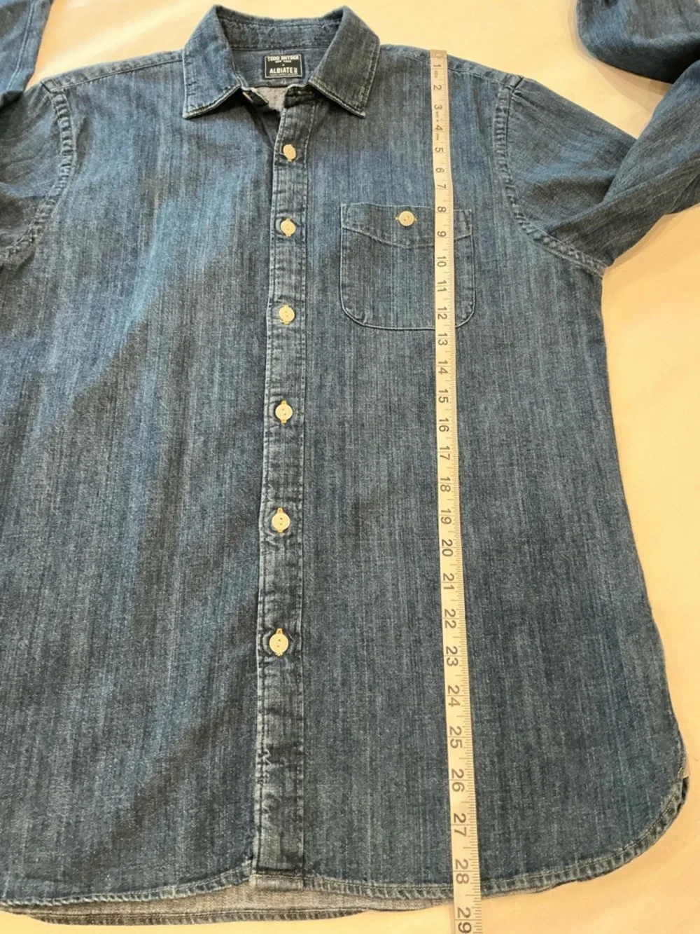 Todd Snyder x Albiate Mens Denim Button-Down Shirt One Chest Pocket M